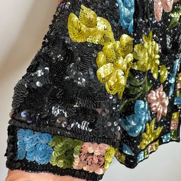 Vintage 80s Floral Sequin Jacket ✨ Handmade Boutique Beaded Statement Blazer - Picture 3 of 9